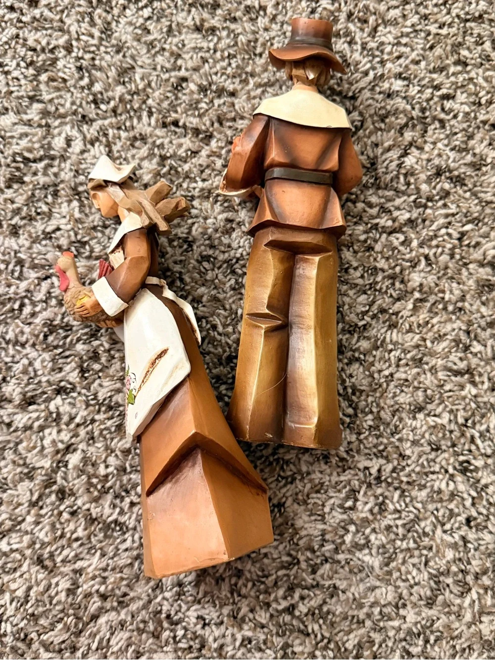 Harvest Pilgrim Couple Figurine Set - Autumn Brown & Cream